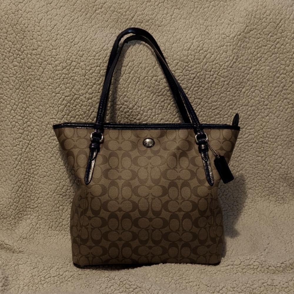 COACH Peyton zip top tote in Blue/Khaki